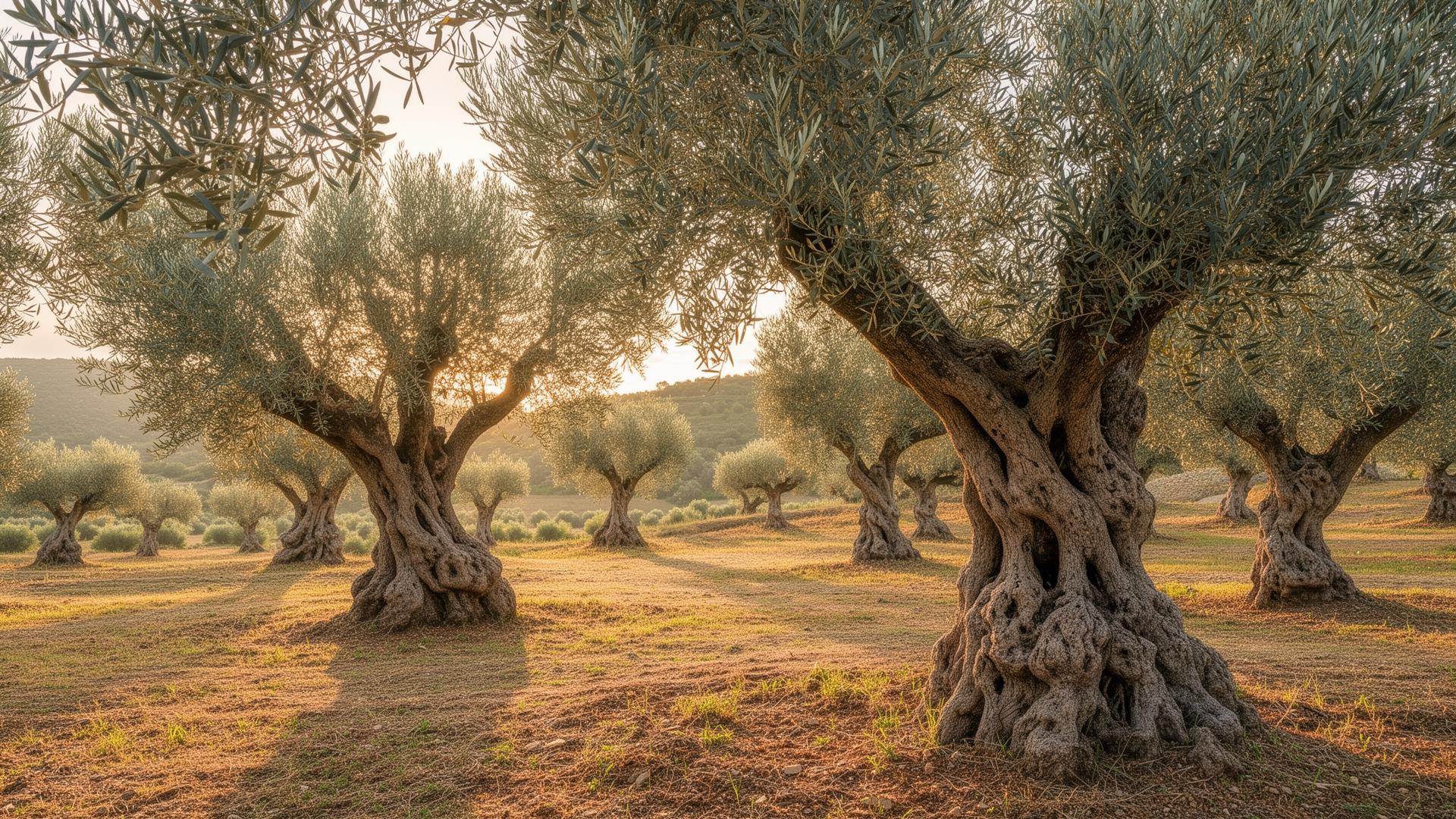 Ancient olive trees at golden hour